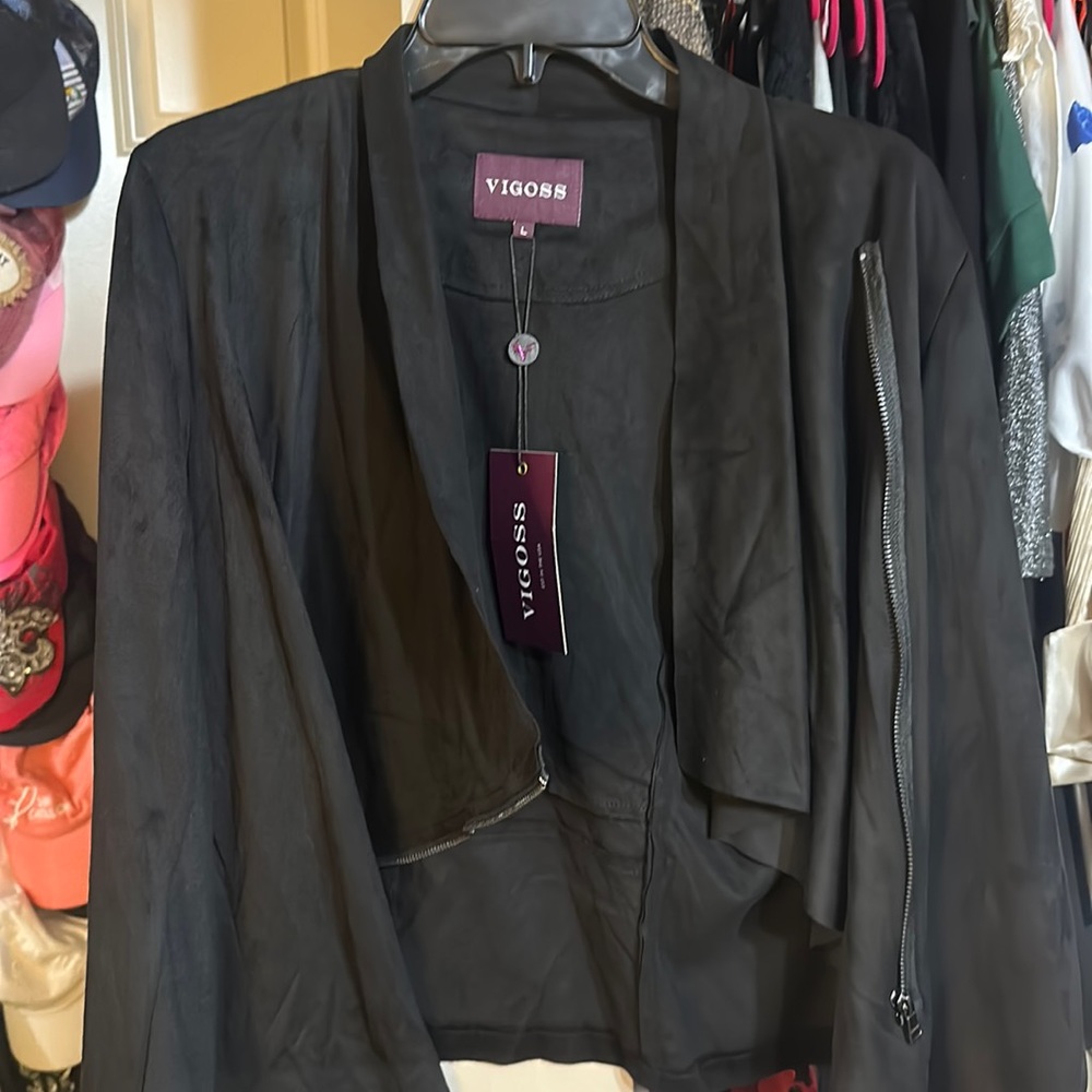 Velvet diagonal zipper jacket